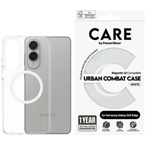 CARE by PanzerGlass Flagship Urban Combat Fehér QI tok Samsung Galaxy S25 Edge-hez - Átlátszó tok CARE by PanzerGlass Flagship Urban Combat Fehér QI tok Samsung Galaxy S25 Edge-hez - Átlátszó tok