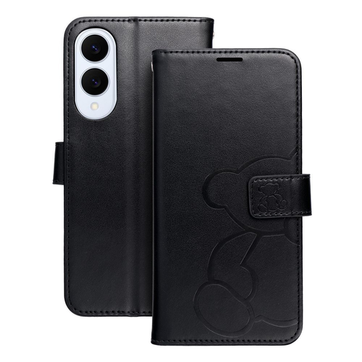 MEZZO fliptok Samsung Galaxy S25 Edge-hez, fekete maci mintás tok MEZZO fliptok Samsung Galaxy S25 Edge-hez, fekete maci mintás tok