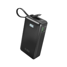 Powerbank SBS 10000 mAh 20W beépített USB-C kábellel és digitális kijelzővel - fekete