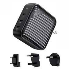 Hálózati töltő INVZI GanHub 3x USB-C, 140W, EU/UK/AU/US (fekete)