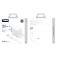 JELLICO fali töltő AK180 PD 20W 1xUSB-C + kábel USB-C - USB-C Fehér
