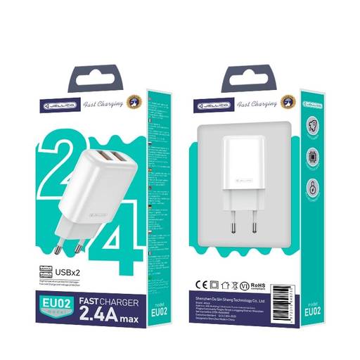 JELLICO fali töltő EU02 2.4A 12W 2xUSB Fehér