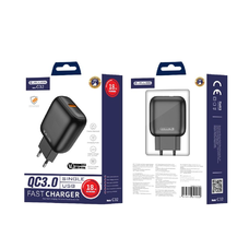 JELLICO hálózati töltő C32 18W 1xUSB QC3.0 + kábel Micro USB Fekete