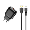 JELLICO fali töltő C32 18W 1xUSB QC3.0 + Lightning kábel Fekete - 0. kép