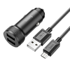 HOCO autós töltő Z49 2.4A 2xUSB + kábel Micro USB Fekete - 0. kép