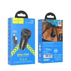 HOCO autós töltő Z49 2.4A 2xUSB + kábel Micro USB Fekete