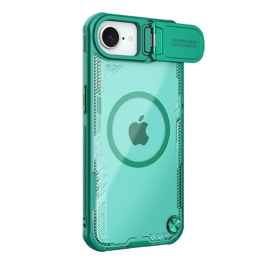 Nillkin Iceblade Prop mágneses tok kamerafedéllel és állvánnyal iPhone 16e-hez - Zöld tok Nillkin Iceblade Prop mágneses tok kamerafedéllel és állvánnyal iPhone 16e-hez - Zöld tok