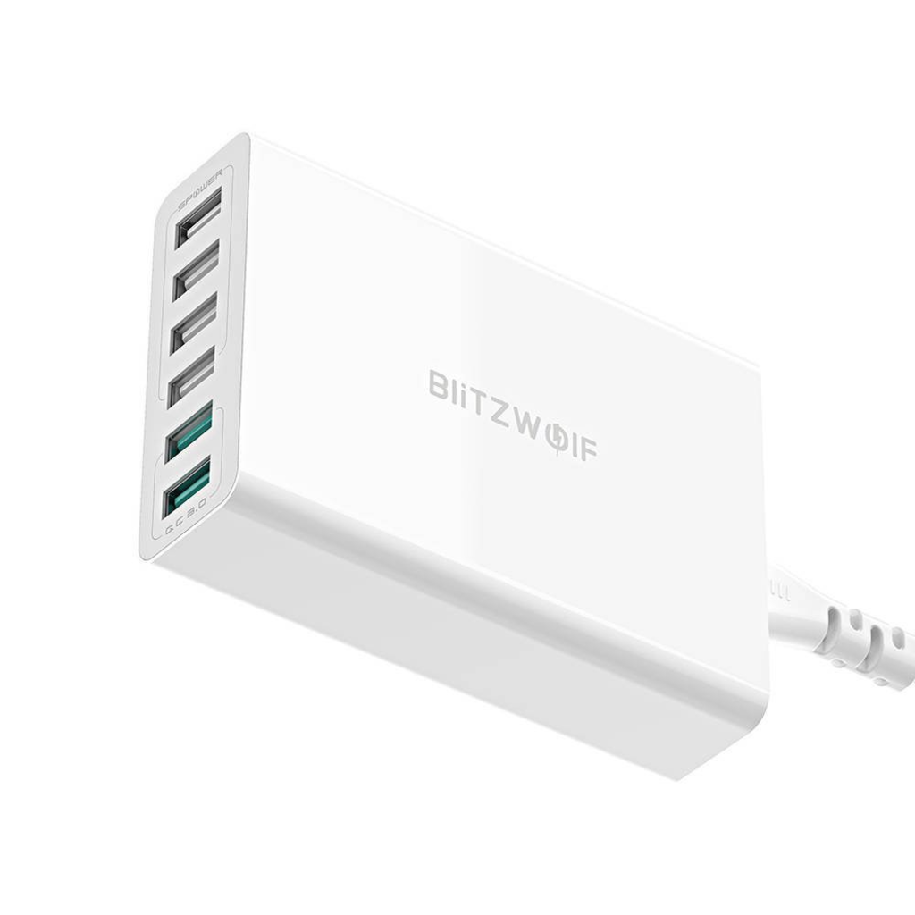 Blitzwolf BW-S15 Hálózati töltő 6xUSB/ QC 3.0 60W fehér - 3
