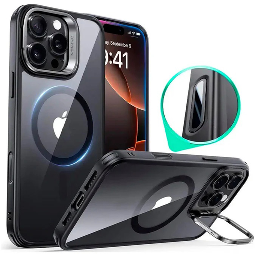 ESR - Klasszikus Hibrid HaloLock Kitámasztó - iPhone 16 Pro Max - Átlátszó Fekete tok ESR - Klasszikus Hibrid HaloLock Kitámasztó - iPhone 16 Pro Max - Átlátszó Fekete tok