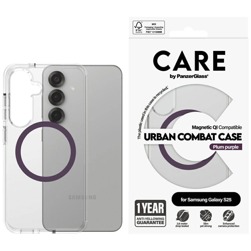 CARE by PanzerGlass Flagship Urban Combat Lila QI tok Samsung Galaxy S25 számára - Átlátszó CARE by PanzerGlass Flagship Urban Combat Lila QI tok Samsung Galaxy S25 számára - Átlátszó