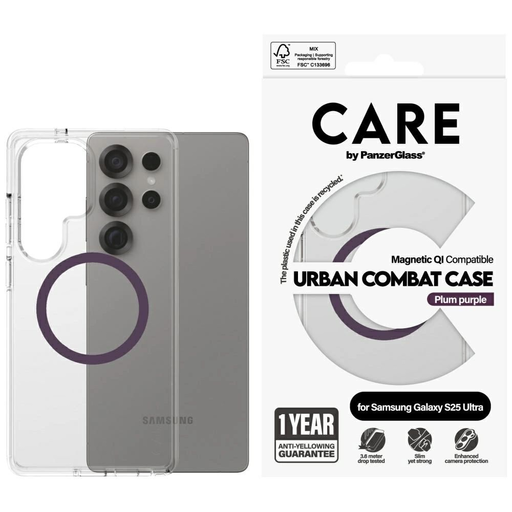 CARE by PanzerGlass Flagship Urban Combat Lila QI Tok Samsung Galaxy S25 Ultra - Átlátszó tok CARE by PanzerGlass Flagship Urban Combat Lila QI Tok Samsung Galaxy S25 Ultra - Átlátszó tok