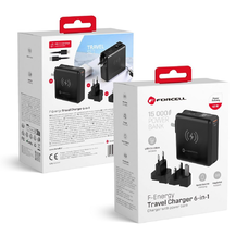 FORCELL F-ENERGY multifunkciós töltő 45W 6 az 1-ben USB A és USB C csatlakozókkal, 15000mAh powerbankkal és 15W vezeték nélküli töltéssel