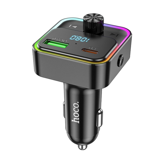 HOCO autós töltő Bravery PD30W QC3.0 + Bluetooth FM adó E81 fekete