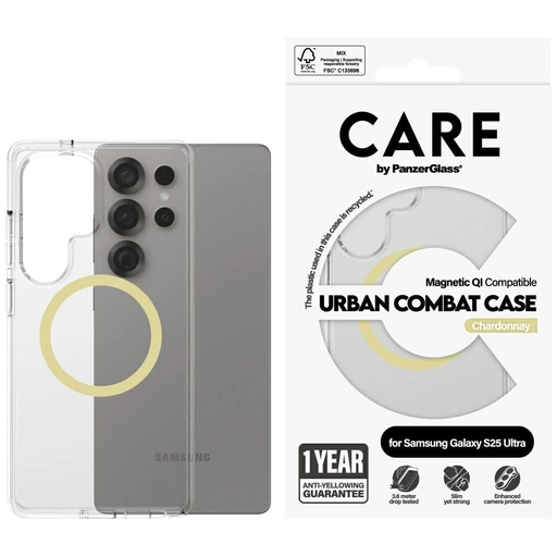 CARE by PanzerGlass Flagship Urban Combat Chardonnay QI tok Samsung Galaxy S25 Ultra - Átlátszó CARE by PanzerGlass Flagship Urban Combat Chardonnay QI tok Samsung Galaxy S25 Ultra - Átlátszó