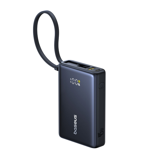  Baseus - PicoGo Power Bank (P10076803123-00) - Type-C, USB, Gyors Töltés, 45W, 10000mAh, Beépített Type-C Kábel - Fekete