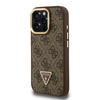 Guess PU 4G Strass Triangle Logo Stand Kamera Keretes MagSafe iPhone 15 Pro Max tok Barna - 0. kép