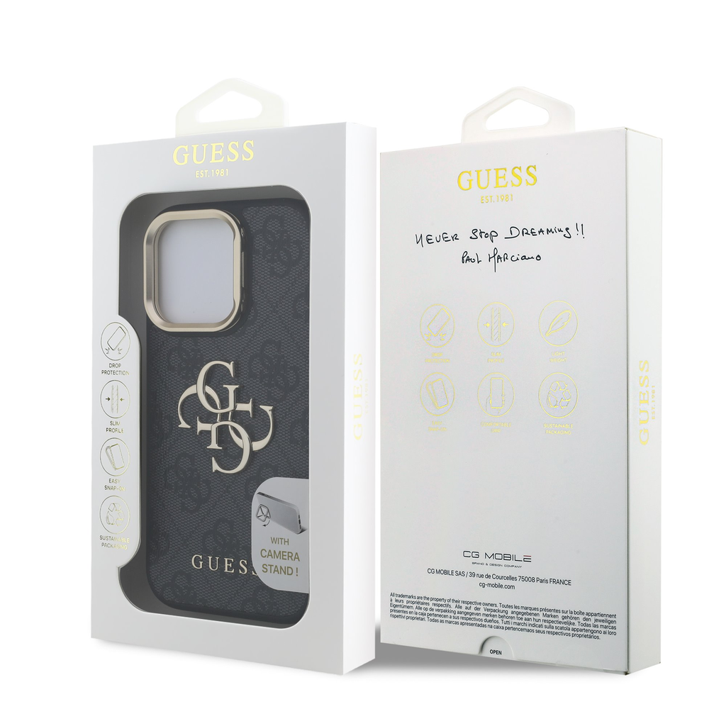 Guess PU 4G Metal Logo Stand Camera Frame iPhone 15 Pro Max fekete tok - 7