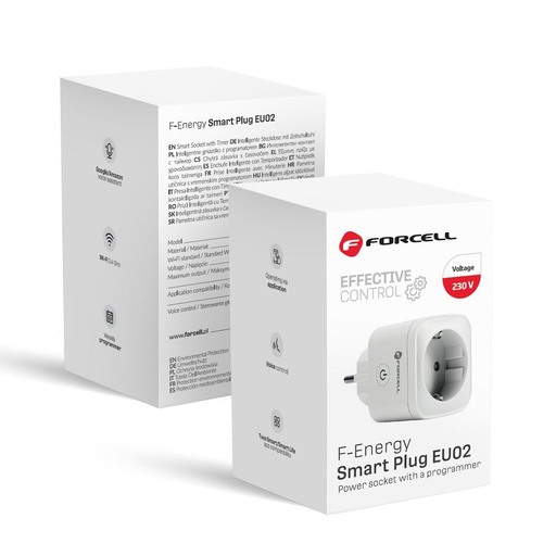 FORCELL F-ENERGY EU02 Okos Dugalj 230V WiFi-vel, programozóval és Tuya/Amazon Alexa támogatással - fehér