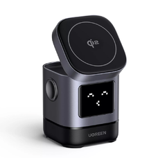  Ugreen - Vezeték nélküli töltő 2 az 1-ben W709 (45775) - Intelligens kijelző, MagSafe, iPhone-hoz, AirPods-hoz, USB-C, Vicces emoji, 25W - Fekete