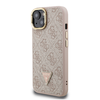 Guess PU 4G Strass Triangle Logo állványos kamera keret MagSafe tok iPhone 14 Pink tok - 0. kép