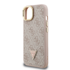 Guess PU 4G Strass Triangle Logo állványos kamera keret MagSafe tok iPhone 14 Pink tok - 3. kép