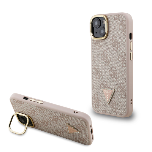 Guess PU 4G Strass Triangle Logo állványos kamera keret MagSafe tok iPhone 14 Pink tok Guess PU 4G Strass Triangle Logo állványos kamera keret MagSafe tok iPhone 14 Pink tok