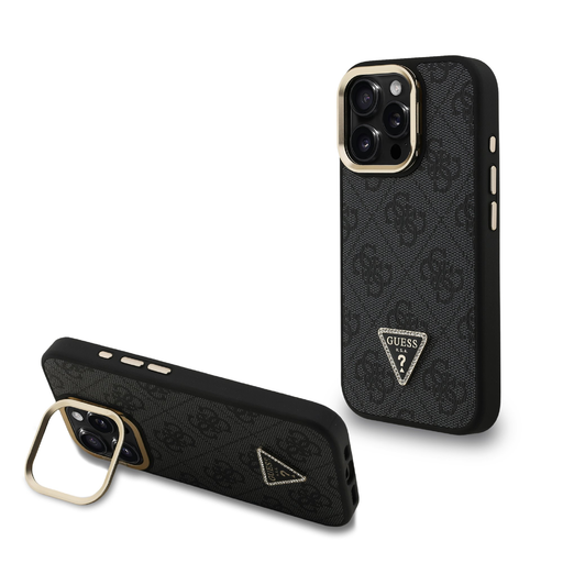 Guess PU 4G Strass Triangle Logo Stand Camera Frame MagSafe tok iPhone 16 Pro Max Fekete tok Guess PU 4G Strass Triangle Logo Stand Camera Frame MagSafe tok iPhone 16 Pro Max Fekete tok