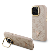 Guess PU 4G Strass Triangle Logo Stand Camera Frame MagSafe tok iPhone 16 Pro Max Pink