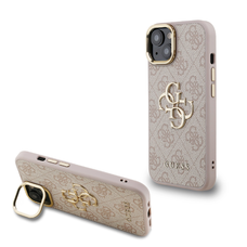 Guess PU 4G Metal Logo Állvány Kamera Keretes tok iPhone 14 Pink tok