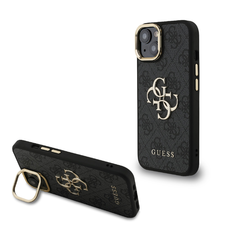 Guess PU 4G Fém Logós Álló Keretes iPhone 14 tok Fekete