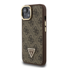 Guess PU 4G Strass Triangle Logo Stand Camera Frame MagSafe iPhone 15 tok, Barna - 0. kép