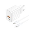 FONENG hálózati töltő EU42 GaN PD 20W 1xUSB-C + 1xUSB QC3.0 + kábel USB-C - Lightning Fehér - 0. kép