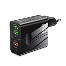  Techsuit - Prémium Fali Töltő PentaXPower (CHC1) - 3x USB, 2x Type-C PD 25W, 65W, GaN, 1m - Fekete