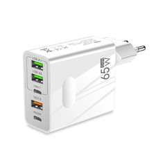 Techsuit - Prémium Fali Töltő PentaXPower (CHC1) - 3x USB, 2x Type-C PD 25W, 65W, GaN, 1m - Fehér