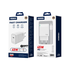 JELLICO fali töltő C105 GaN PD 45W 1xUSB-C + kábel USB-C - USB-C Fehér