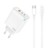 JELLICO fali töltő C79 GaN PD 65W 2xUSB-C + 1xUSB QC3.0 + kábel USB-C - Lightning Fehér - 0. kép