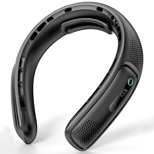  Techsuit - Nyakventilátor (S11) - Hordozható, szilikon tartó, 4x légáramlás, digitális kijelző, 4000mAh, 4800RPM - Fekete