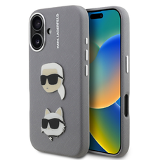 Karl Lagerfeld Szemcsés PU K&CH Heads tok iPhone 16 szürke