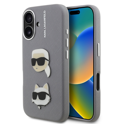 Karl Lagerfeld Szemcsés PU K&CH Heads tok iPhone 16 szürke