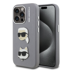 Karl Lagerfeld Grained PU K&CH Heads tok iPhone 15 Pro Max szürke