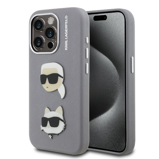 Karl Lagerfeld Grained PU K&CH Heads tok iPhone 15 Pro Max szürke Karl Lagerfeld Grained PU K&CH Heads tok iPhone 15 Pro Max szürke