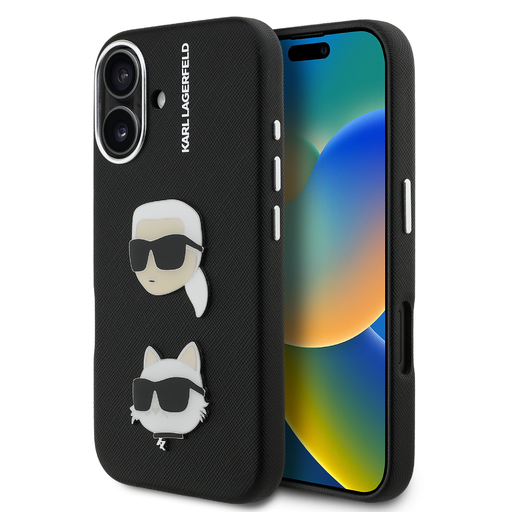 Karl Lagerfeld Grained PU K&CH Heads tok iPhone 16-hoz fekete Karl Lagerfeld Grained PU K&CH Heads tok iPhone 16-hoz fekete