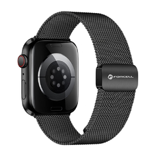 FORCELL F-DESIGN FA14 mágneses rozsdamentes acél szíj az APPLE Watch 42 / 44 / 45 / 49 mm-es modellekhez fekete