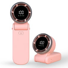  Techsuit - Prémium Mini Kézi Ventilátor (A9) - LED Digitális Kijelzővel, USB-C Újratölthető, 5 Szélsebesség, 5000mAh - Rózsaszín