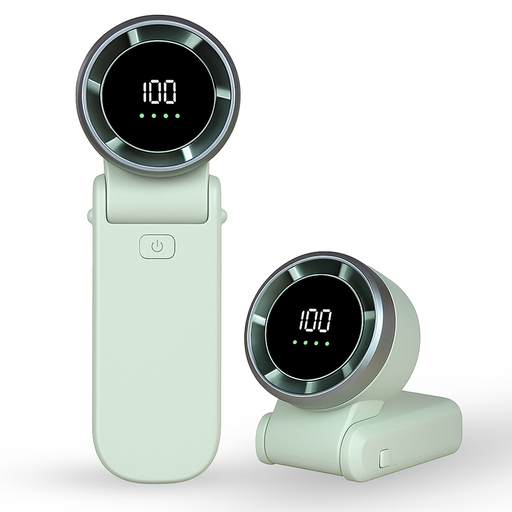  Techsuit - Prémium Mini Kézi Ventilátor (A9) - LED Digitális Kijelzővel, USB-C Tölthető, 5 Szélsebesség, 5000mAh - Zöld