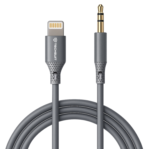  Techsuit - Prémium Kábel Adapter SoundFleX (AC5) - Lightning a 3,5 mm-es Jack-hez, Hi-Fi Minőség, DAC Chip, Szilikagél, 1m - Szürke