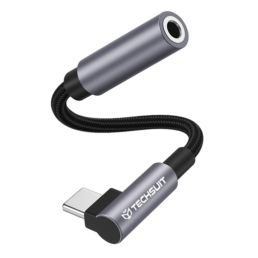  Techsuit - Prémium Kábel Adapter MusicDoX (AC7) - Lightning 3.5 mm Jackhez, Hi-Fi Hangzás, 3A, ABS, 0.1m - Szürke