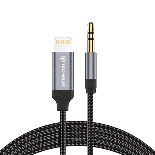  Techsuit - Prémium kábeladapter SoundShell (AC10) - iOS-hoz 3,5 mm-es Jack, DAC chip, 16bit/48kHz, 1,5m - Szürke