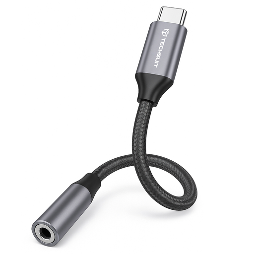  Techsuit - (2 darabos) Prémium Kábel Adapter FuseXound (AC12) - Type-C to 3,5 mm Jack, 3A, Plug and Play, Fonott - Szürke
