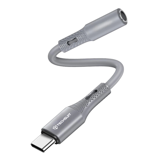  Techsuit - Prémium Hang Adapter SoundFleX (AC1) - Type-C - 3,5 mm Jack, Hi-Fi Minőség, DAC Chip, Szilikagél, 0,1 m - Szürke